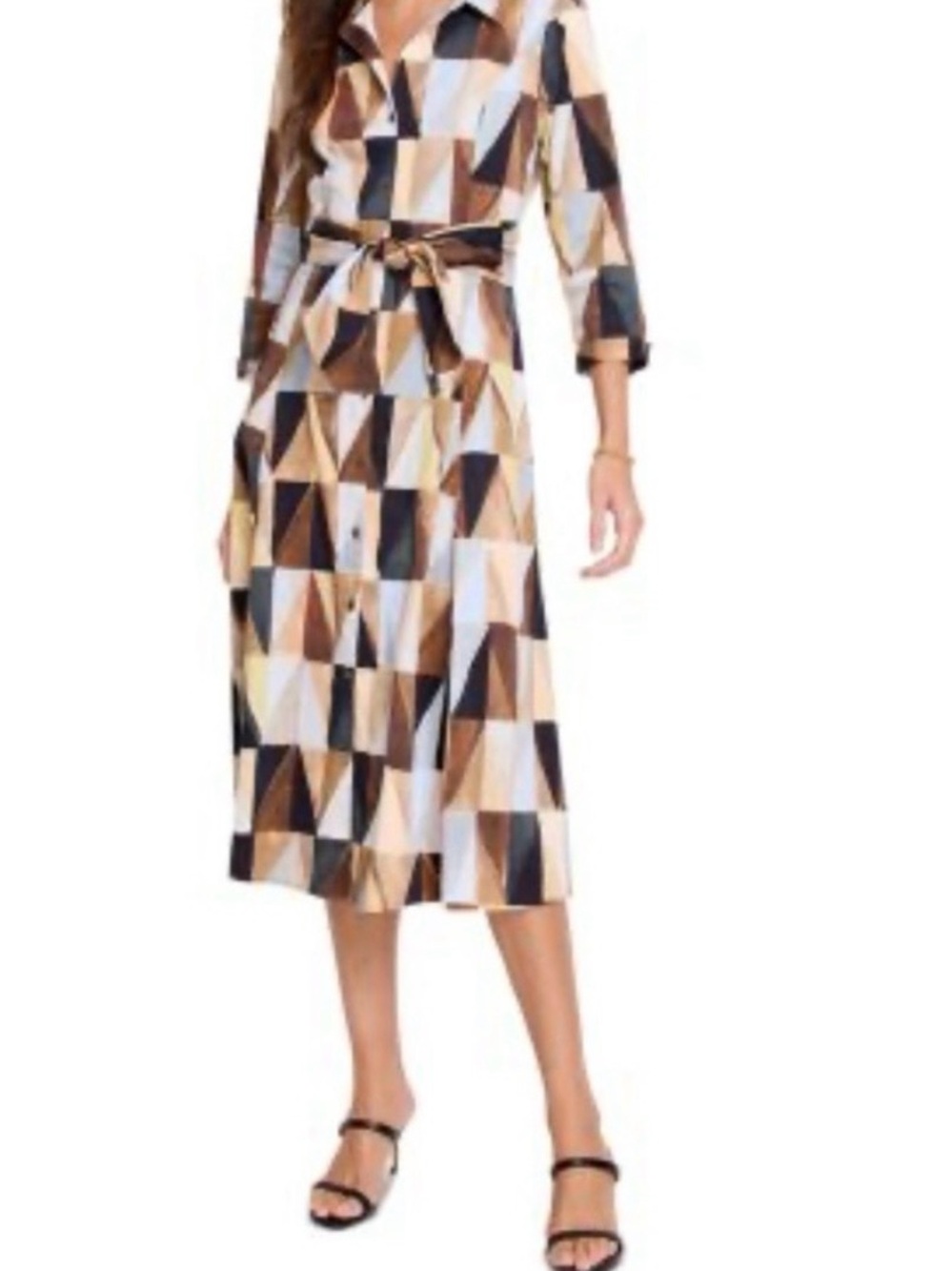 NIC+ZOE Geometric Print Shirt Midi Dress - Brown/Black/Cream
